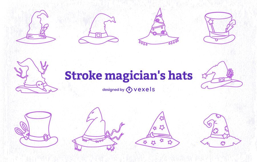 Wizard style magical hat line art set Wizard style magical hat line art set