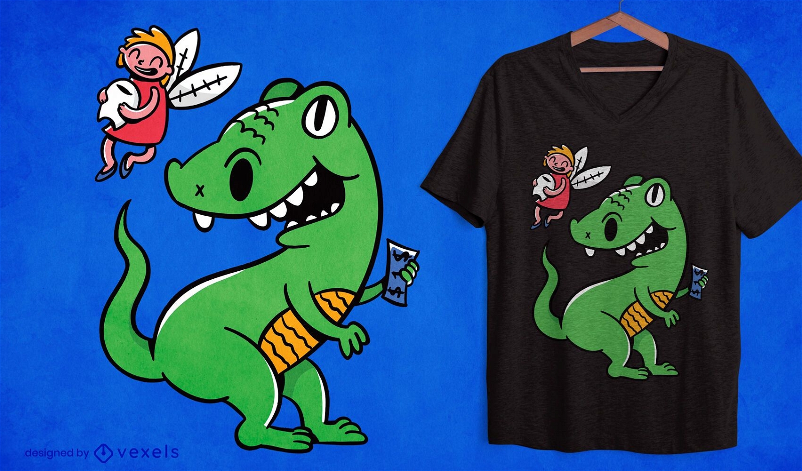 T-rex tooth fairy cartoon t-shirt design