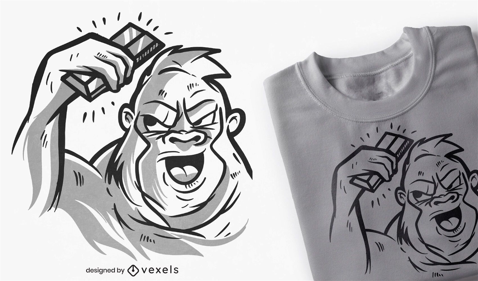 Gorila com design de t-shirt de barra prateada