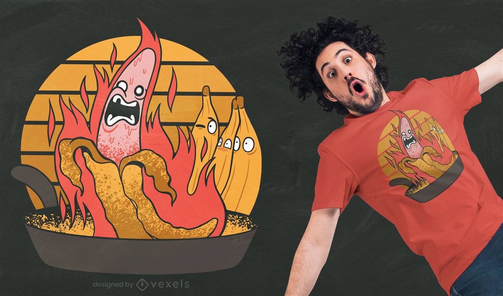 Banane auf Feuer kochendes T-Shirt Design