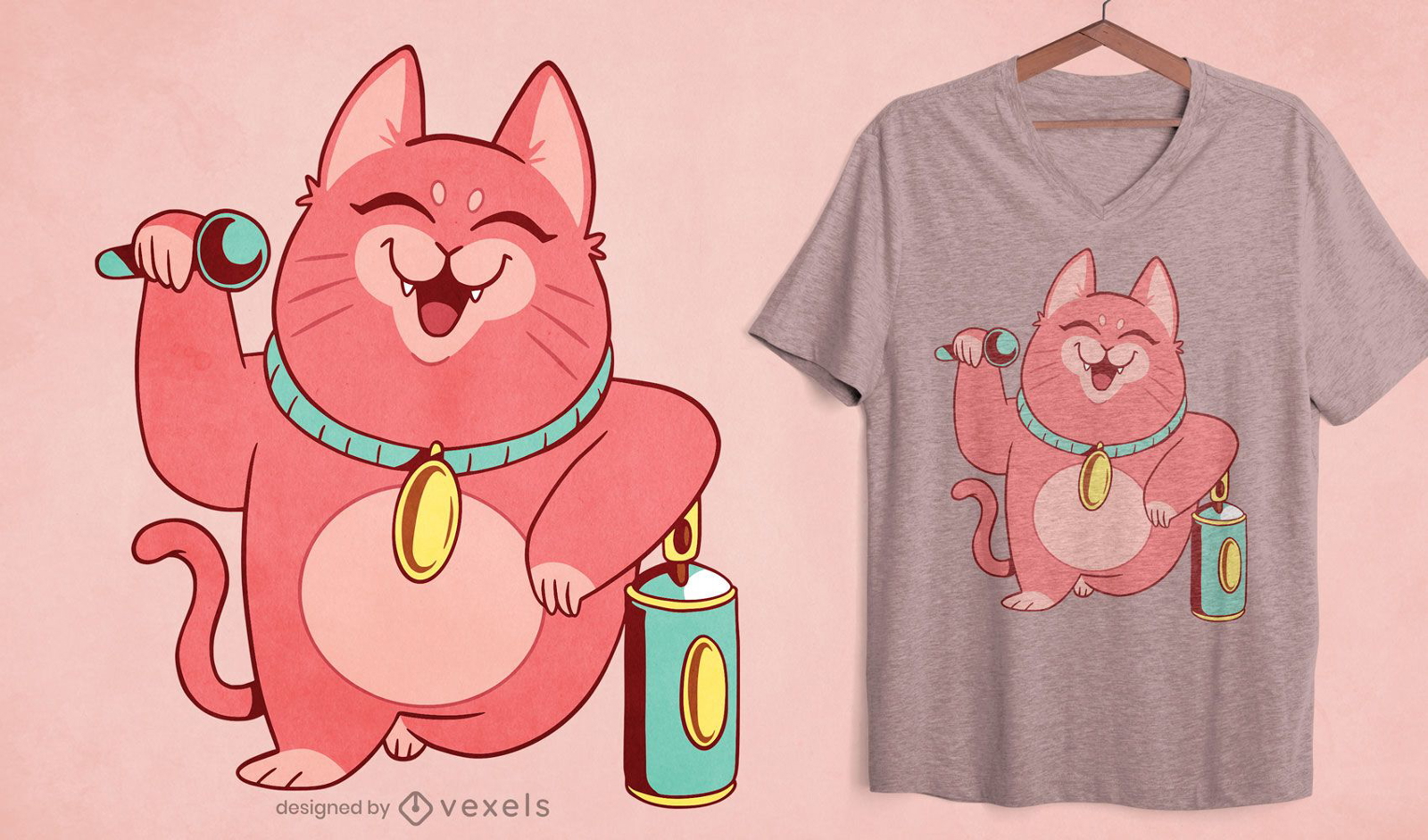 Dise?o de camiseta de canto de dibujos animados de gato feliz