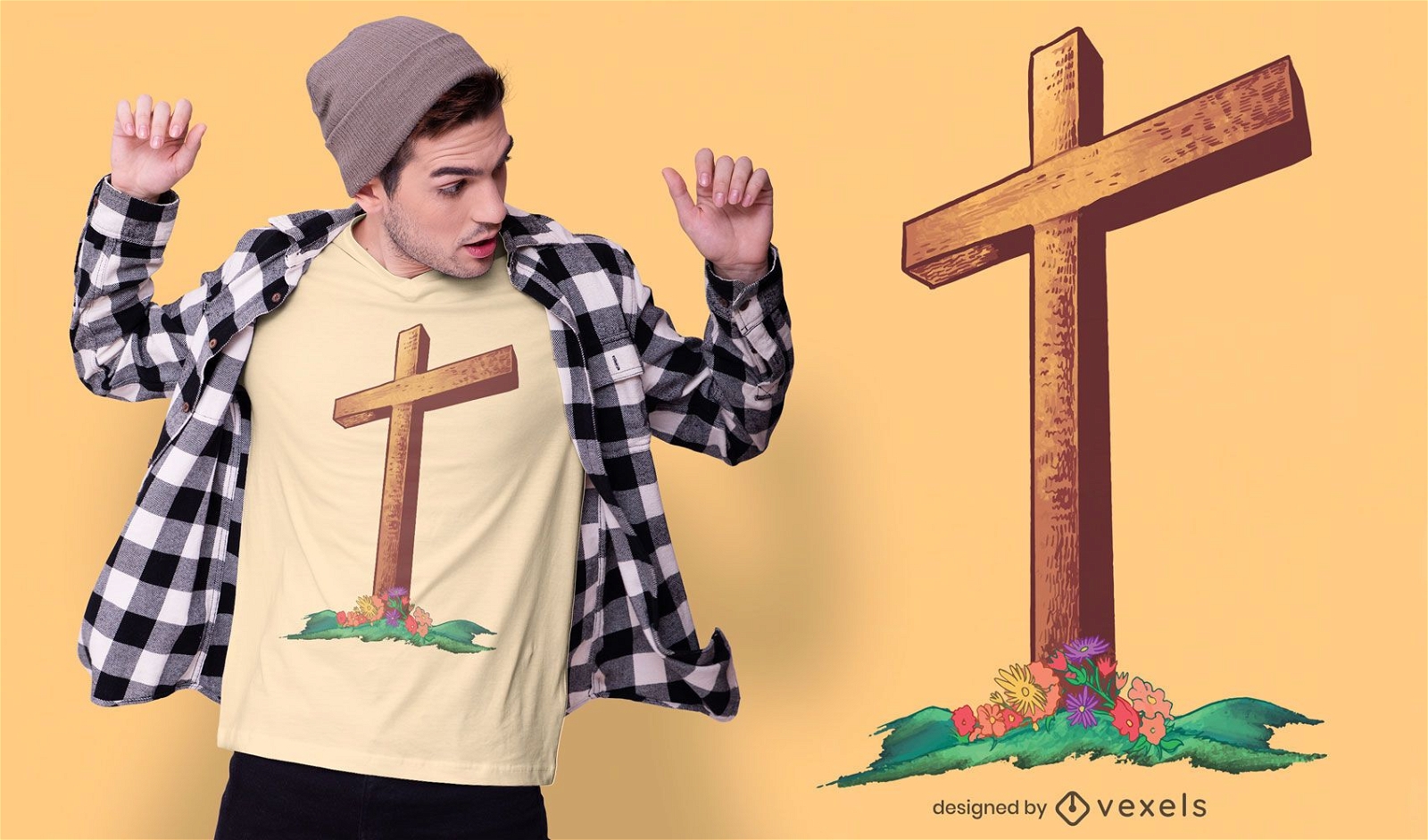 Dise?o de camiseta de cruz de madera cristiana.
