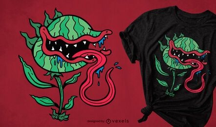 Diseño de camiseta de dibujos animados de plantas carnívoras.