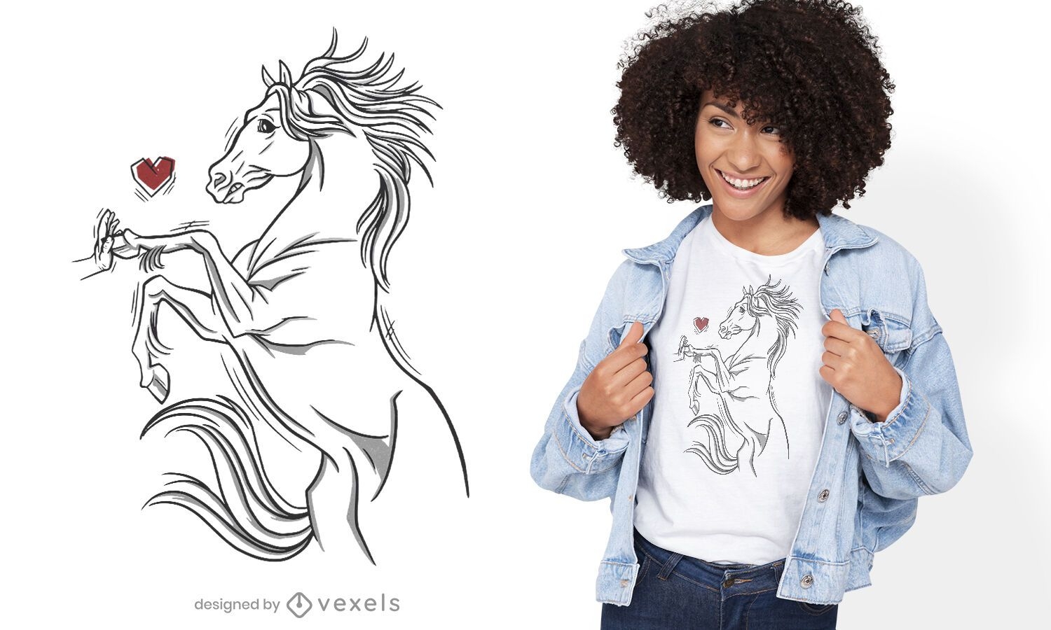 Desenho de camiseta de cavalo tocando a mão