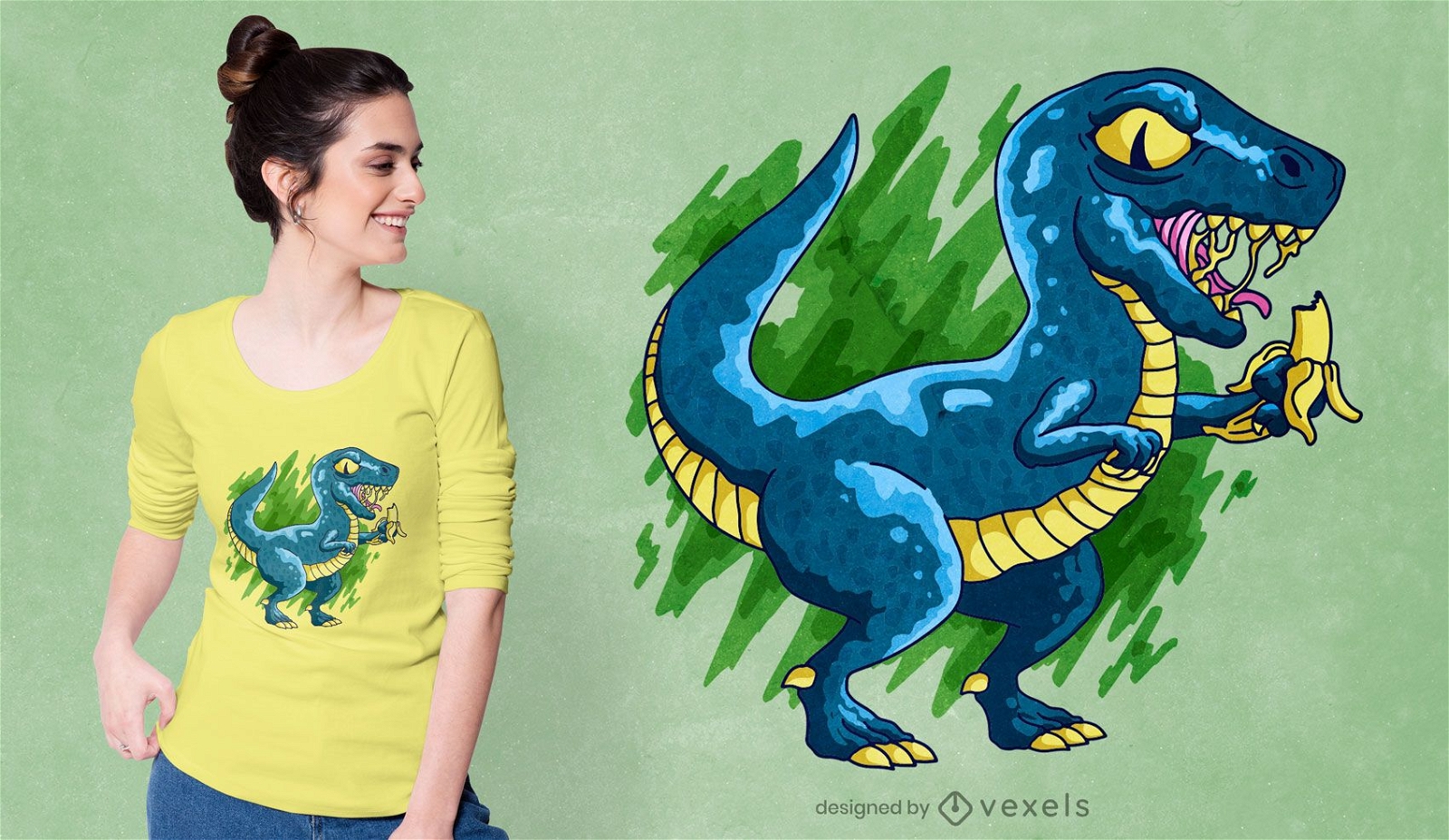 Diseño de camiseta de dinosaurio comiendo banana