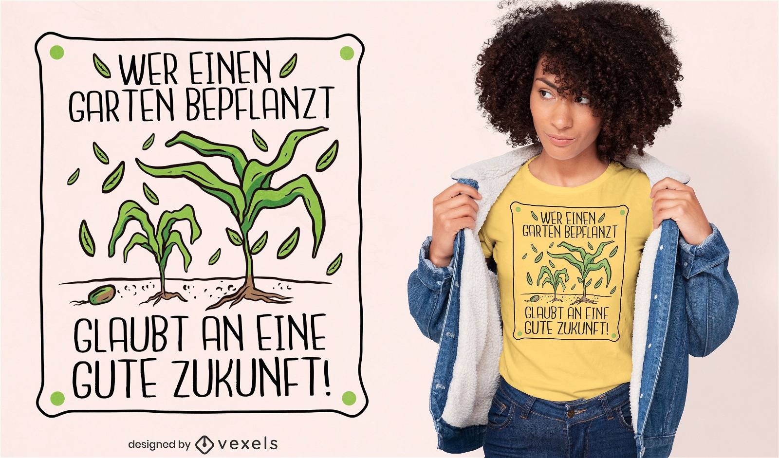 Dise?o de camiseta de cita alemana de plantas de jardiner?a.