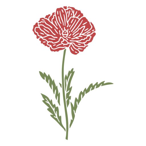 Red Poppy flower semi flat PNG Design