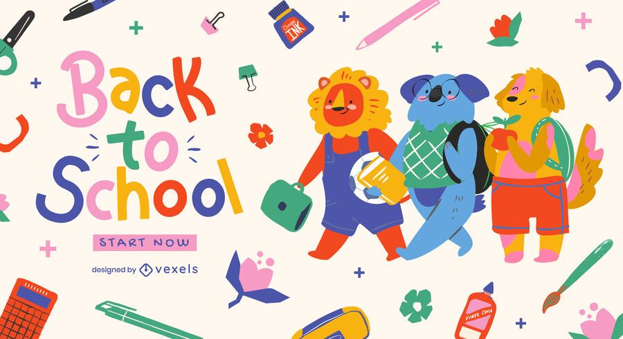 Back to school animal character slider design Back to school animal character slider design
