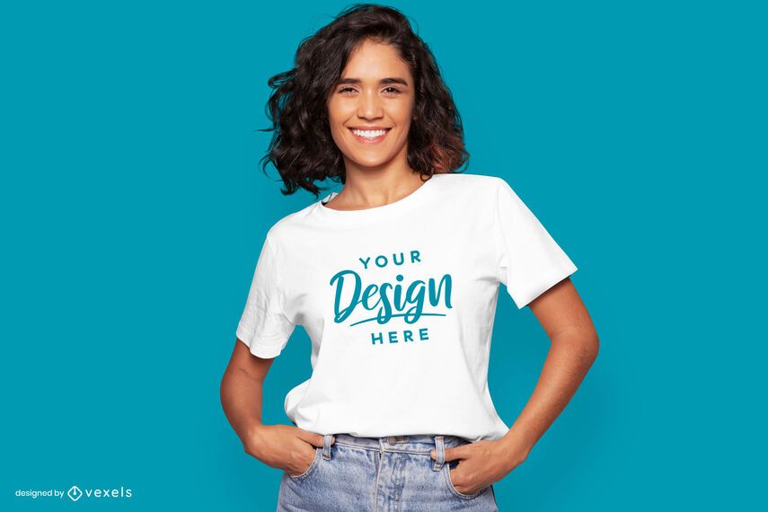 Maqueta de camiseta modelo manos en bolsillos Maqueta de camiseta modelo manos en bolsillos