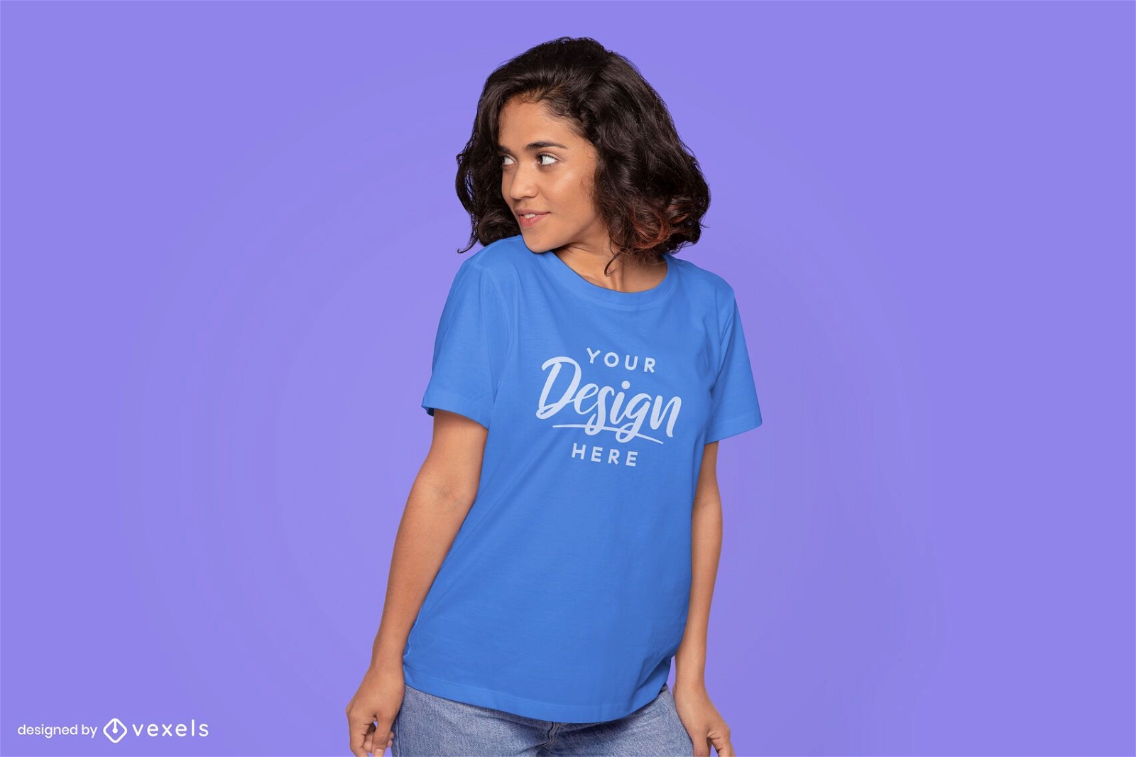 Woman looking to side t-shirt mockup