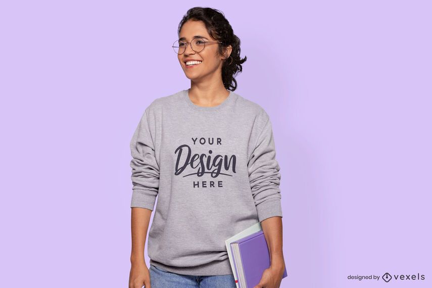 Female student model sweatshirt mockup Female student model sweatshirt mockup