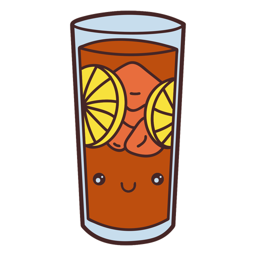 Cocktail with lemon character color stroke PNG Design