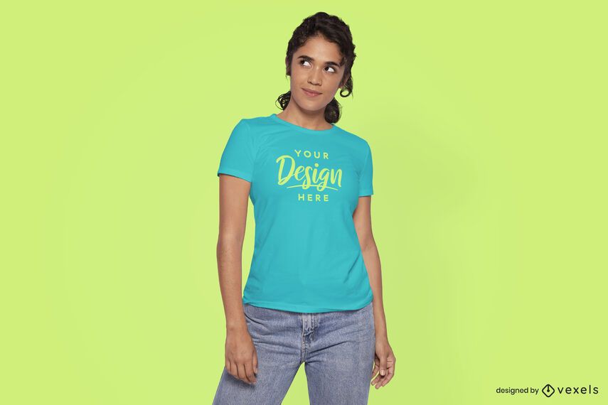 Model looking up t-shirt mockup Model looking up t-shirt mockup