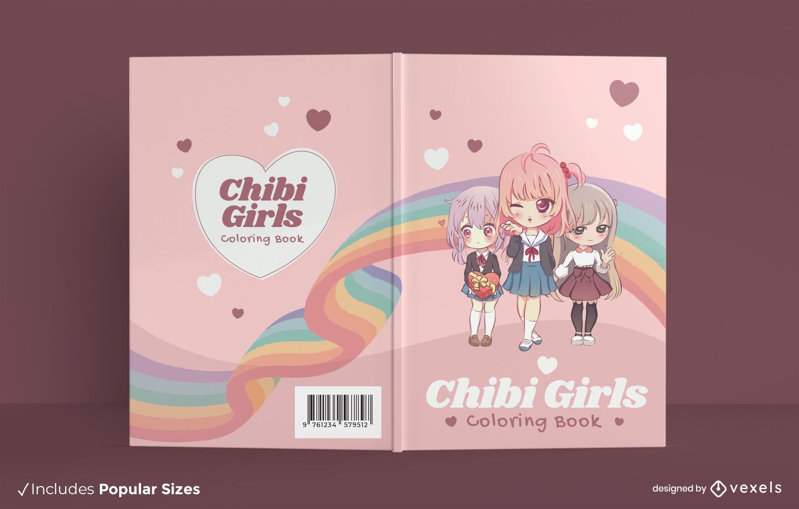 Dise?o de portada de libro para colorear de chicas anime chibi