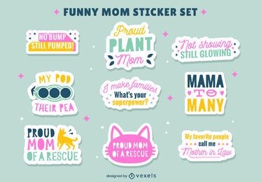 Conjunto de adesivos de citações engraçadas de mãe