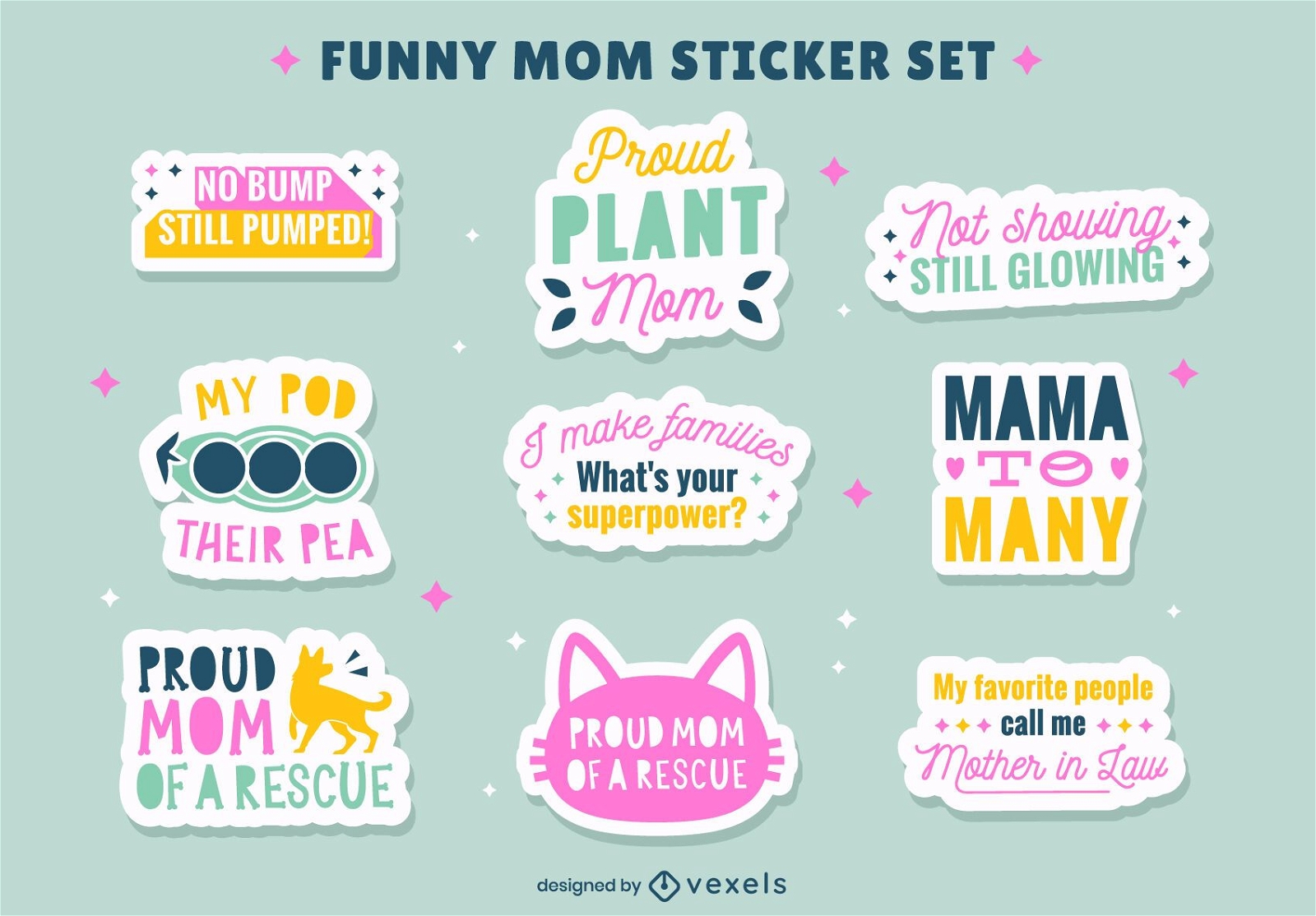 Funny mother quotes sticker set