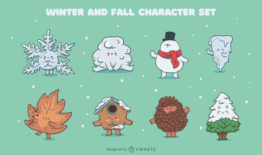 Winter fall seasons cute character set Winter fall seasons cute character set