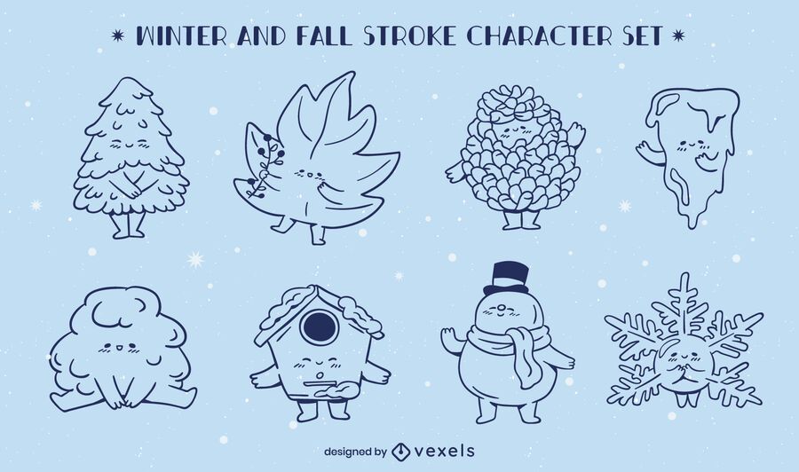 Winter fall seasons line art character set Winter fall seasons line art character set