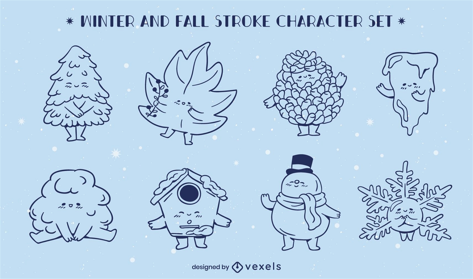 Winter Herbst Jahreszeiten Line Art Zeichensatz