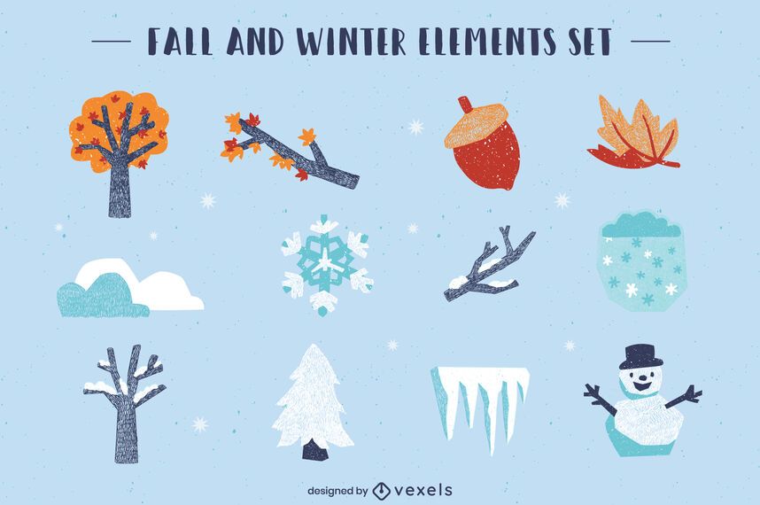 Winter fall seasons cute element set Winter fall seasons cute element set