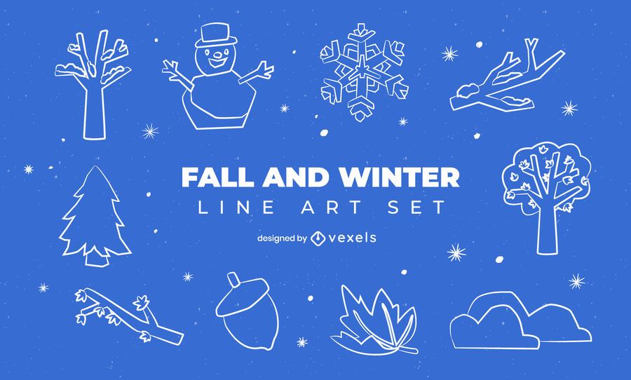 Winter fall seasons line art element set Winter fall seasons line art element set