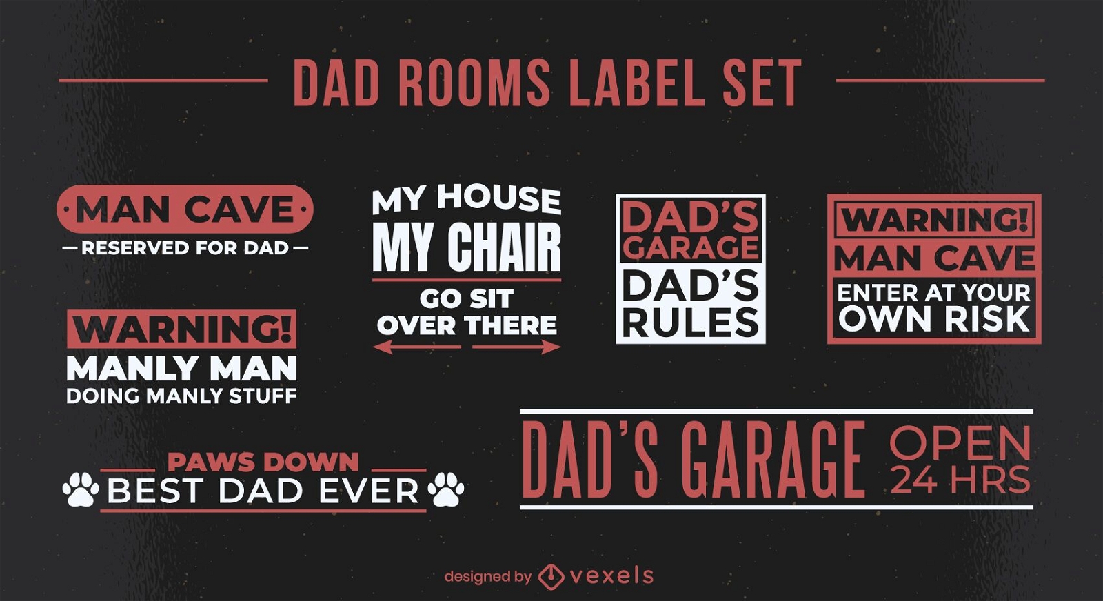 Papas Zimmer cool Zitat Etiketten-Set