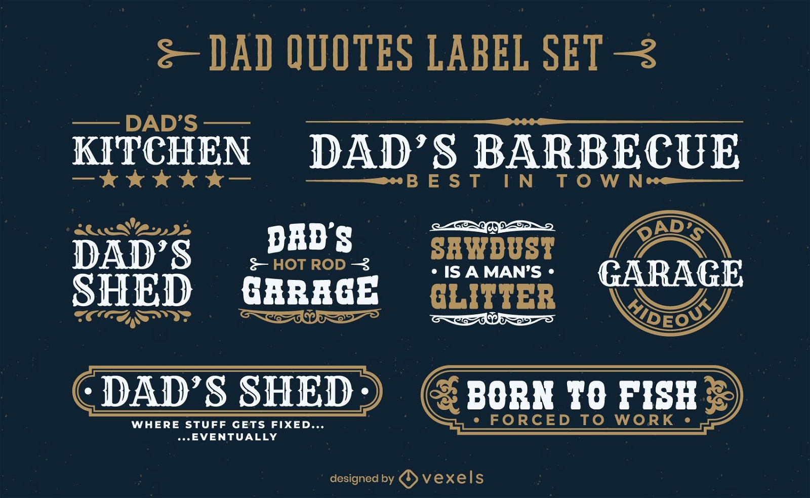 Dad's places quotes label set