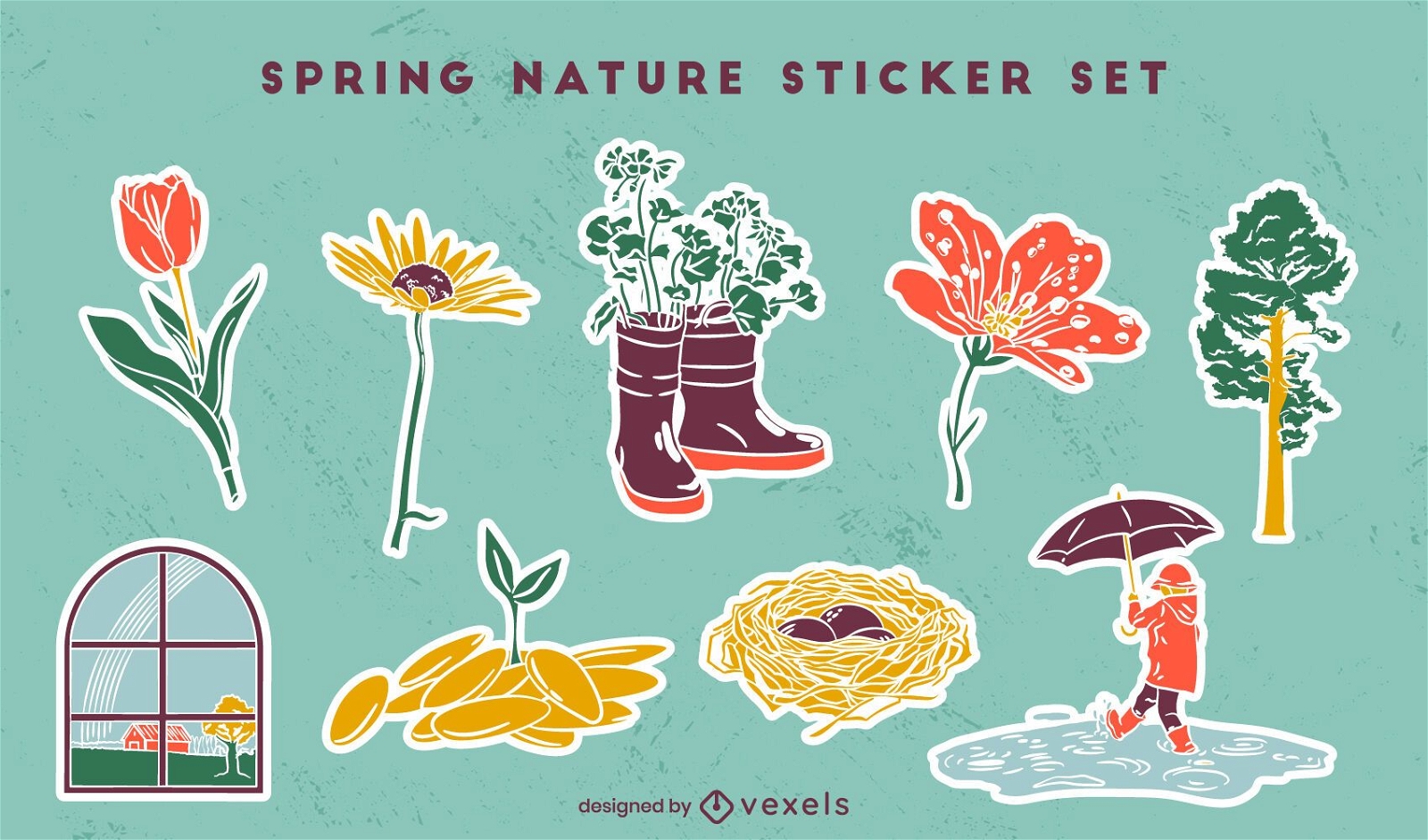 Conjunto de adesivos de natureza na primavera