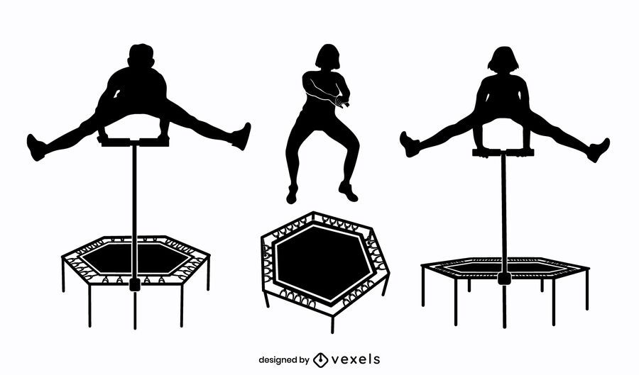 People trampoline jump silhouette set People trampoline jump silhouette set