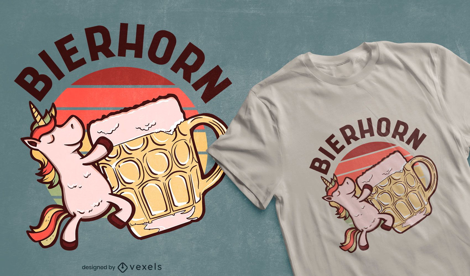 Einhorn, das Bier-T-Shirt Design trinkt