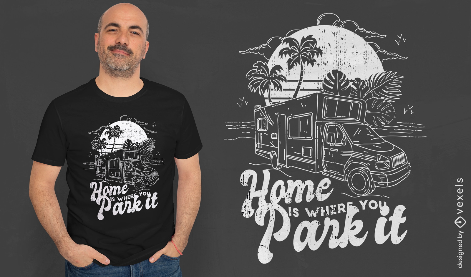 Diseño de camiseta dibujada a mano de autocaravana