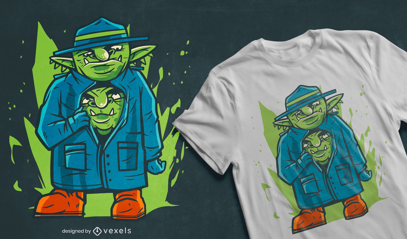 Goblins in a trench coat t-shirt design