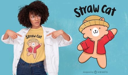 Cute cat in straw hat t-shirt design