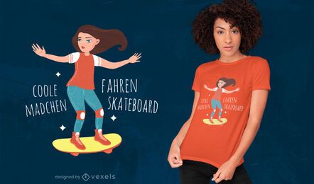 Diseño de camiseta de dibujos animados de niña patinadora