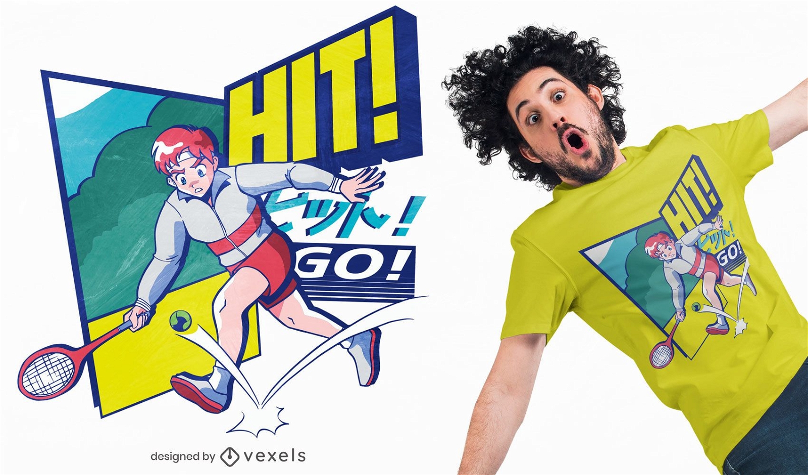 ?sthetisches Anime-T-Shirt-Design der Tennis 80er Jahre