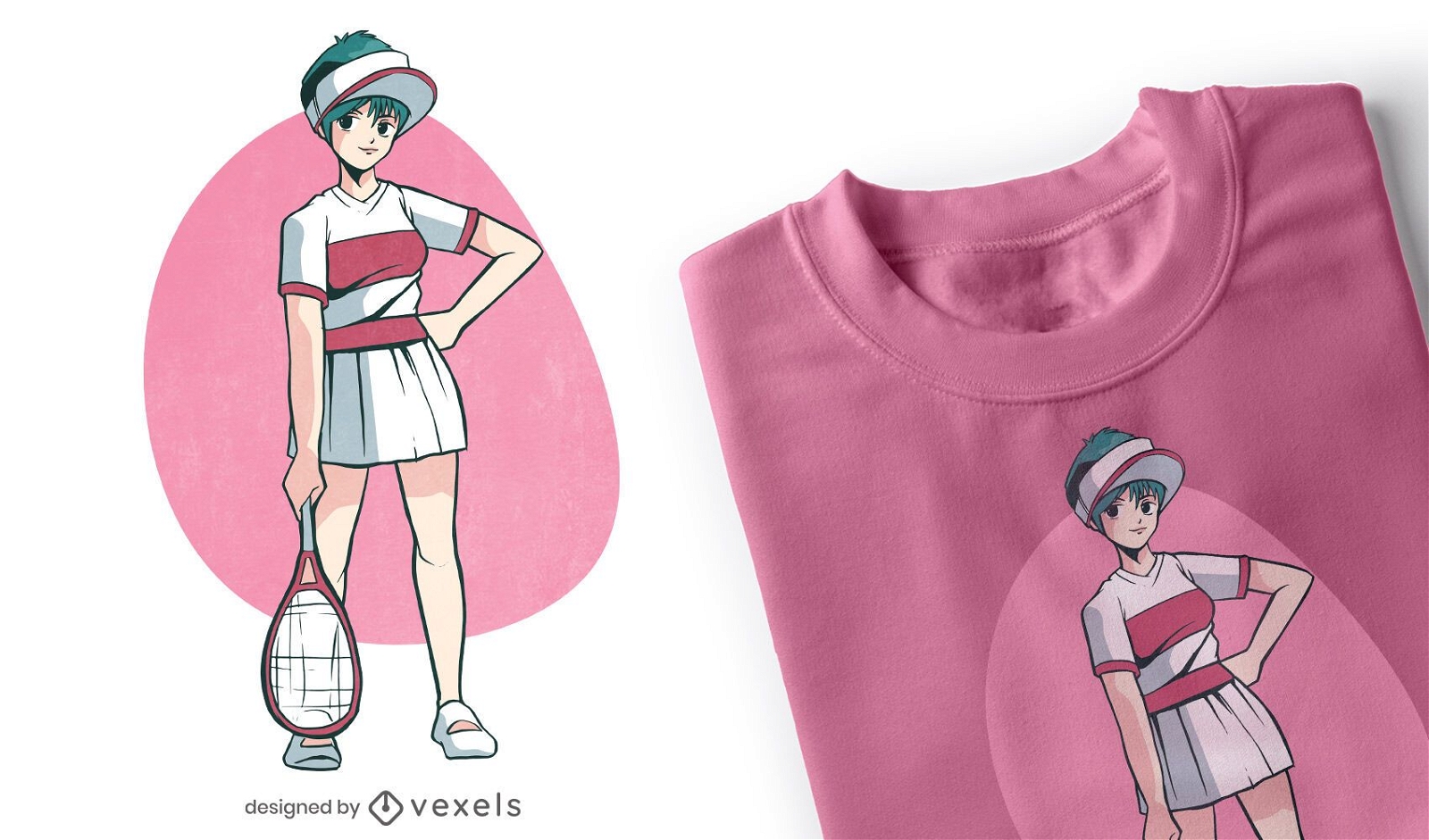 Anime-Tennis-Mädchen-Charakter-T-Shirt-Design