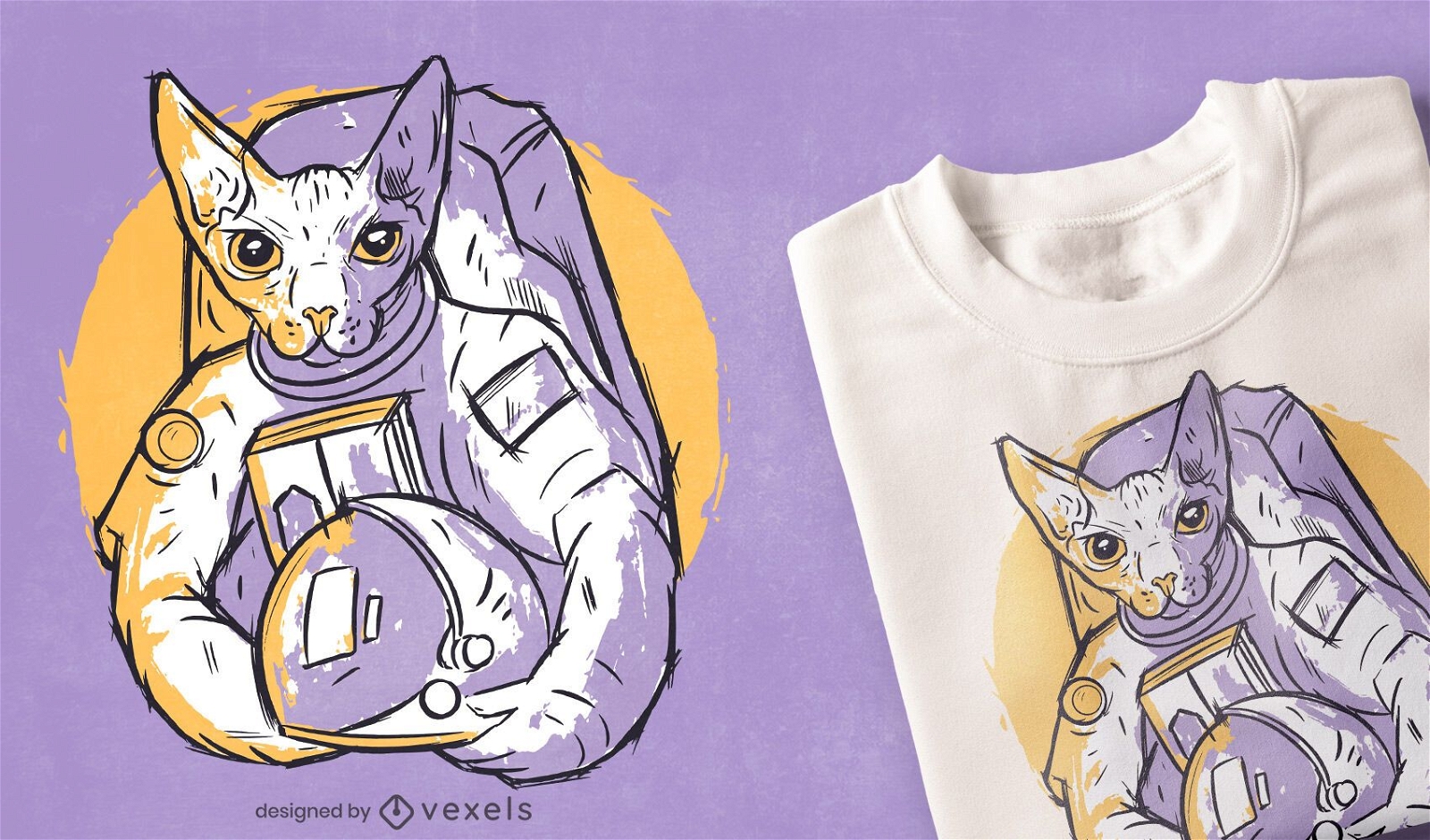 Dise?o de camiseta dibujada a mano de gato astronauta.