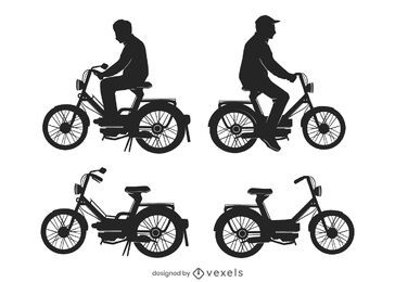 Mofa bicycle driving silhouette set