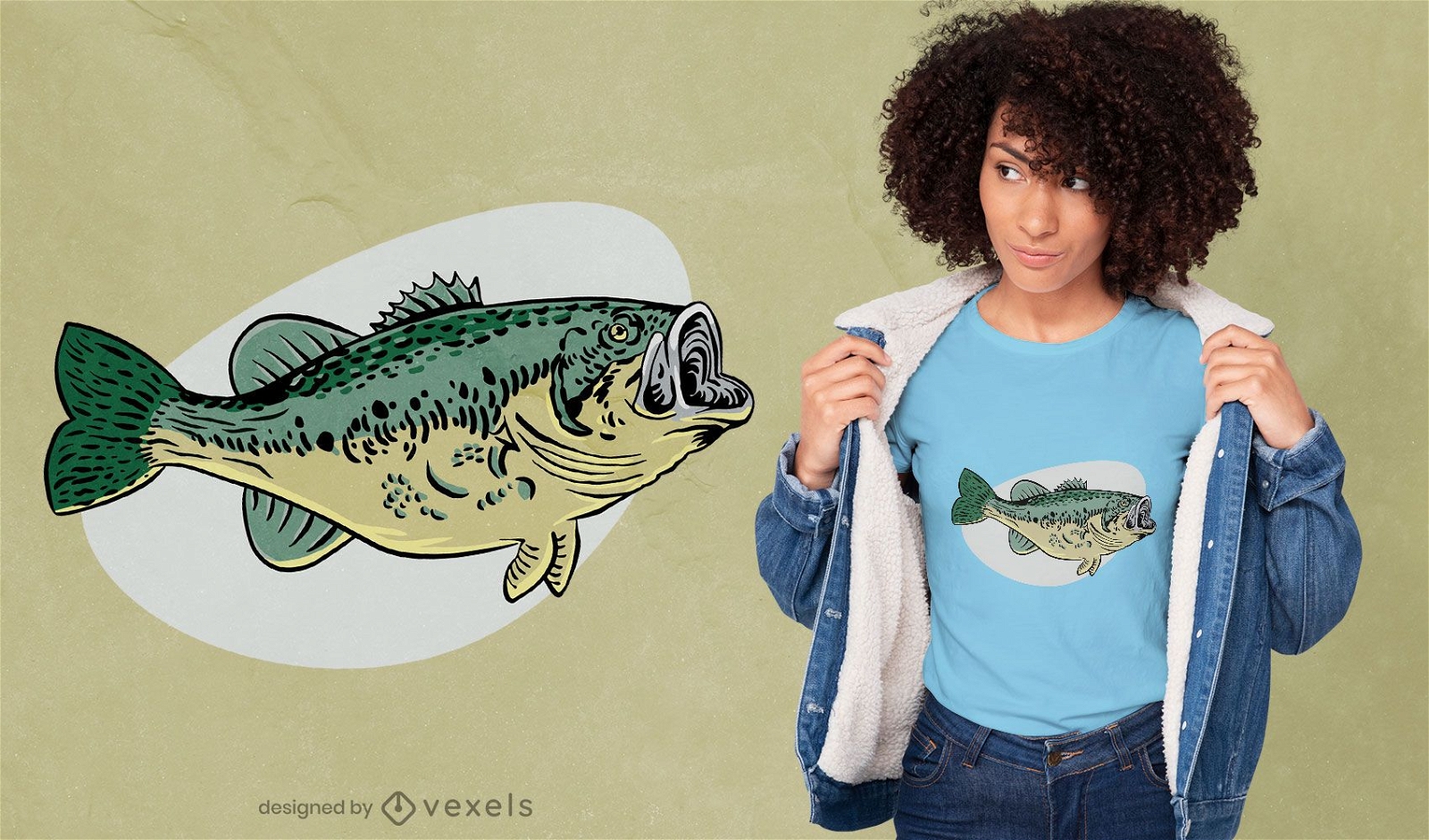 Dise?o de camiseta de pez lubina animal marino.
