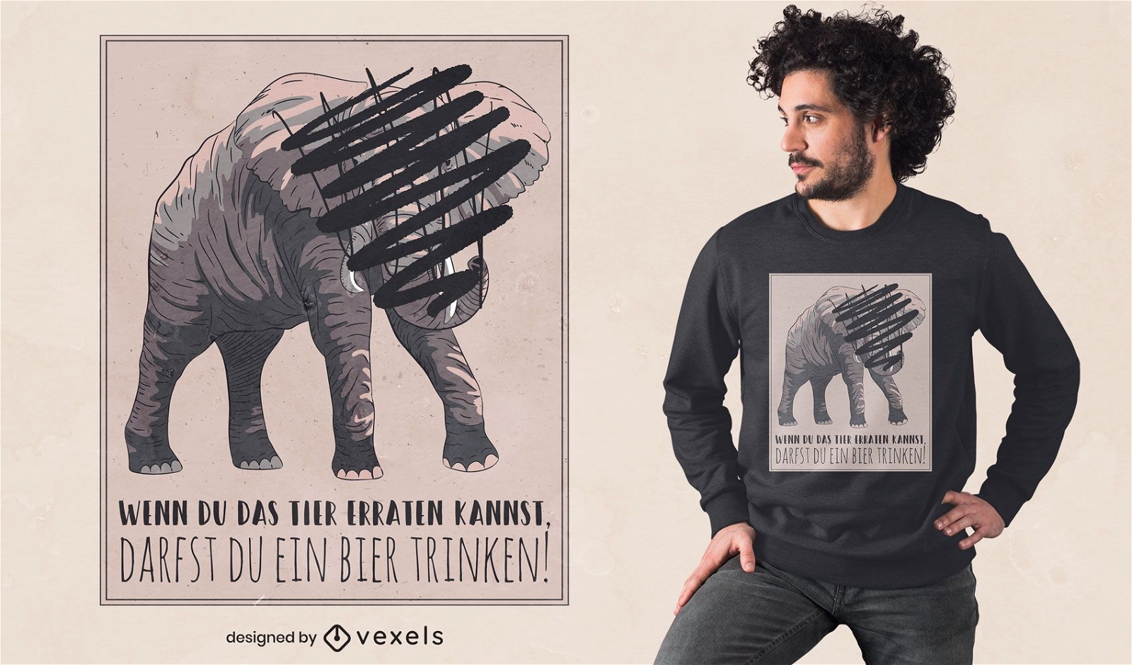 Elefant kratzte T-Shirt Design ab