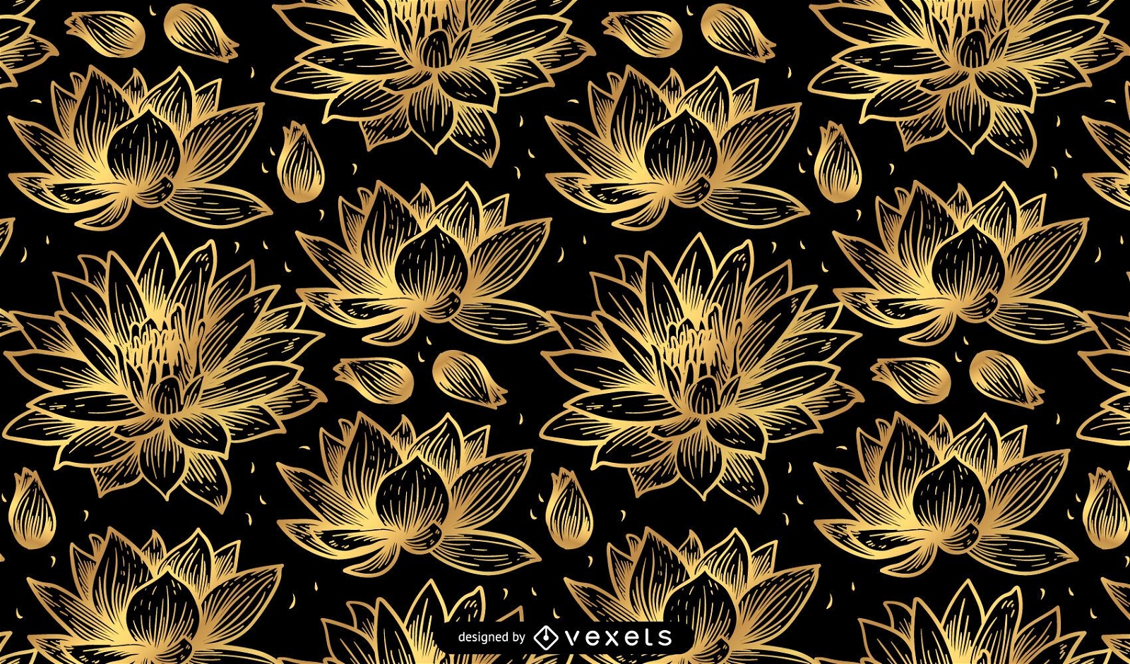Diseño de patrón de flor de loto dorado