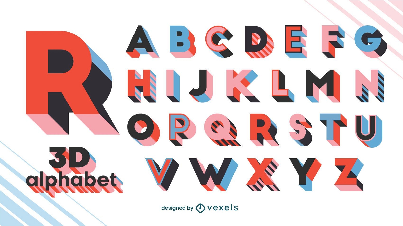 Conjunto geométrico 3D de letras do alfabeto