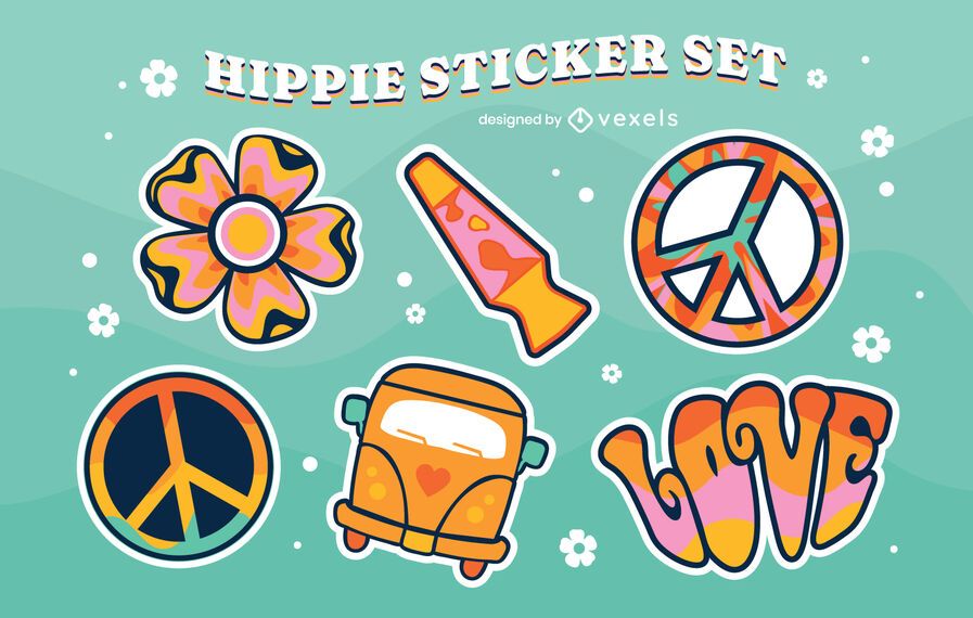 Hippie vintage colorful sticker set Hippie vintage colorful sticker set