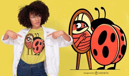 Ladybug cartoon looking at mirror t-shirt design