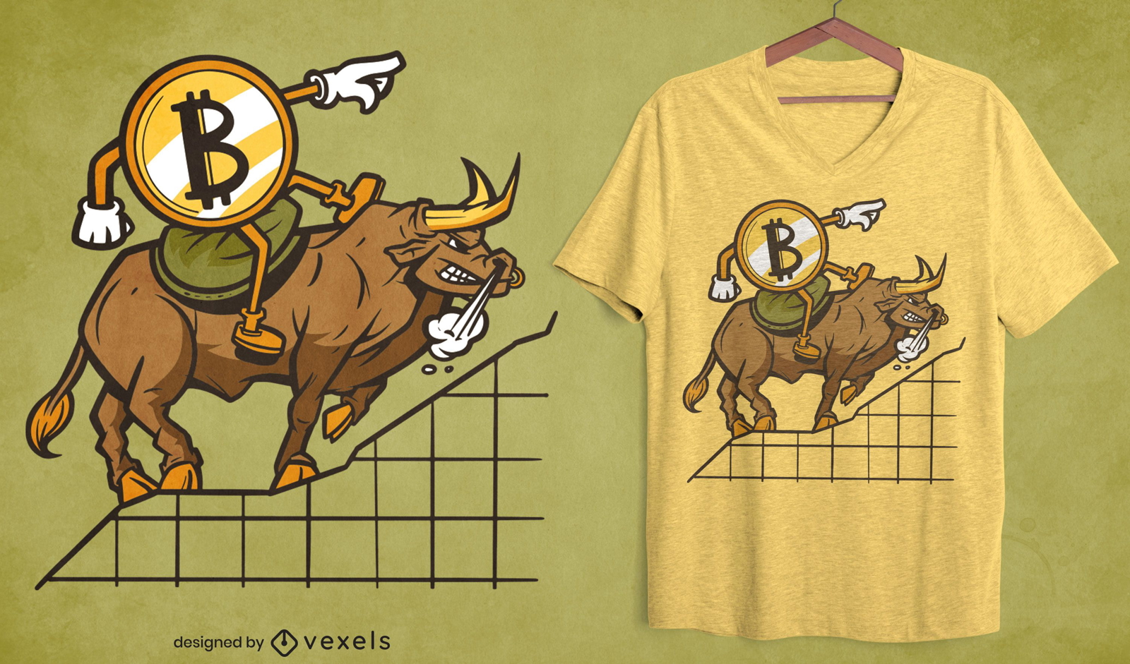 Crypto cartoon riding bull t-shirt design