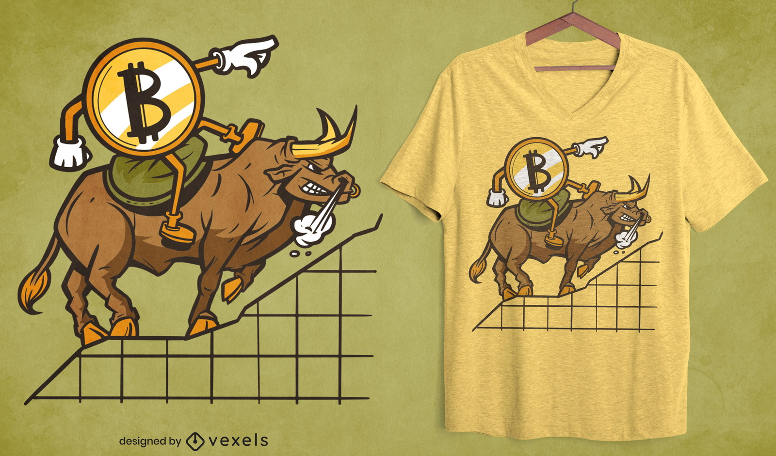 Diseño de camiseta de toro de equitación de dibujos animados criptográficos