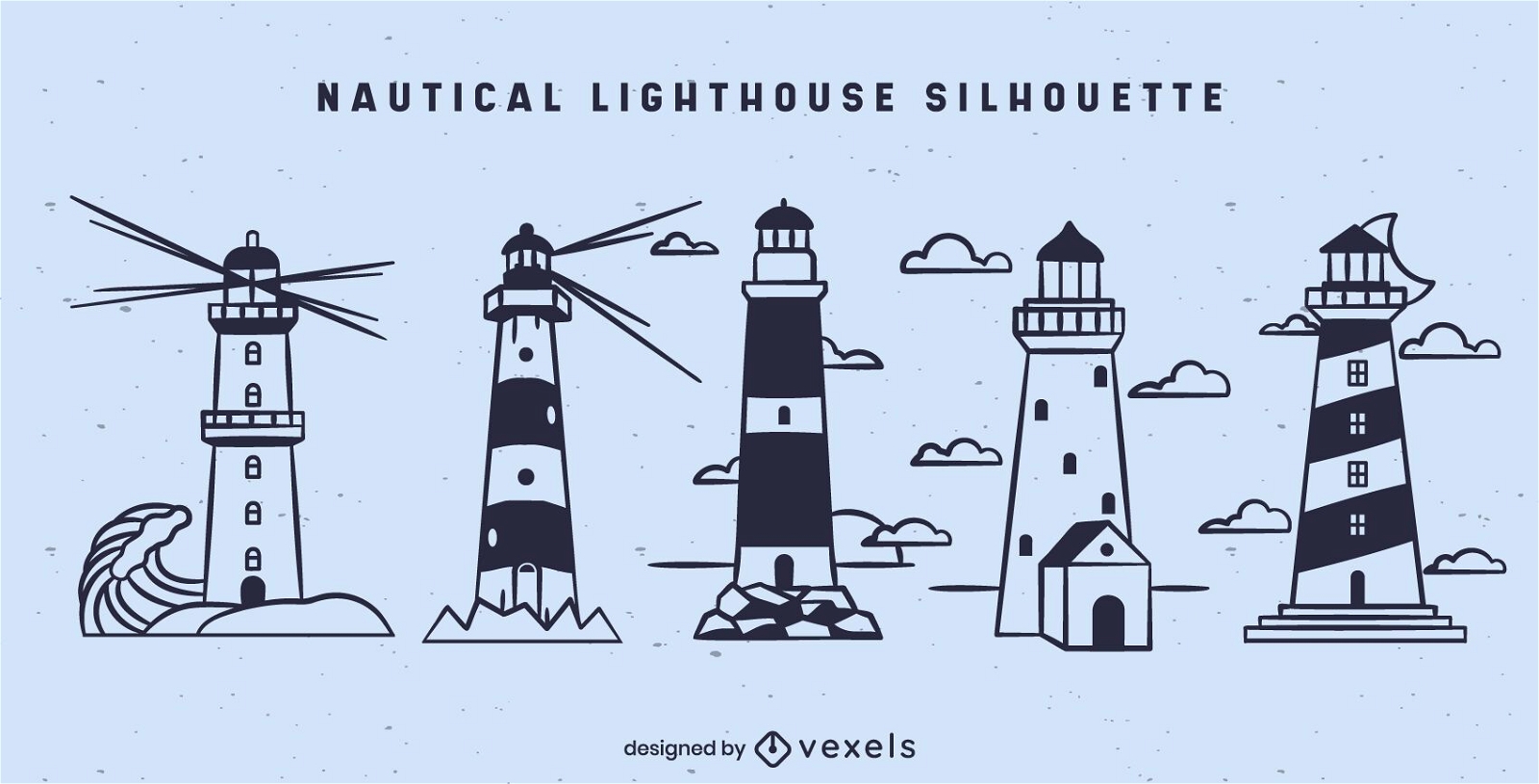 Lighthouse nautical building line art set