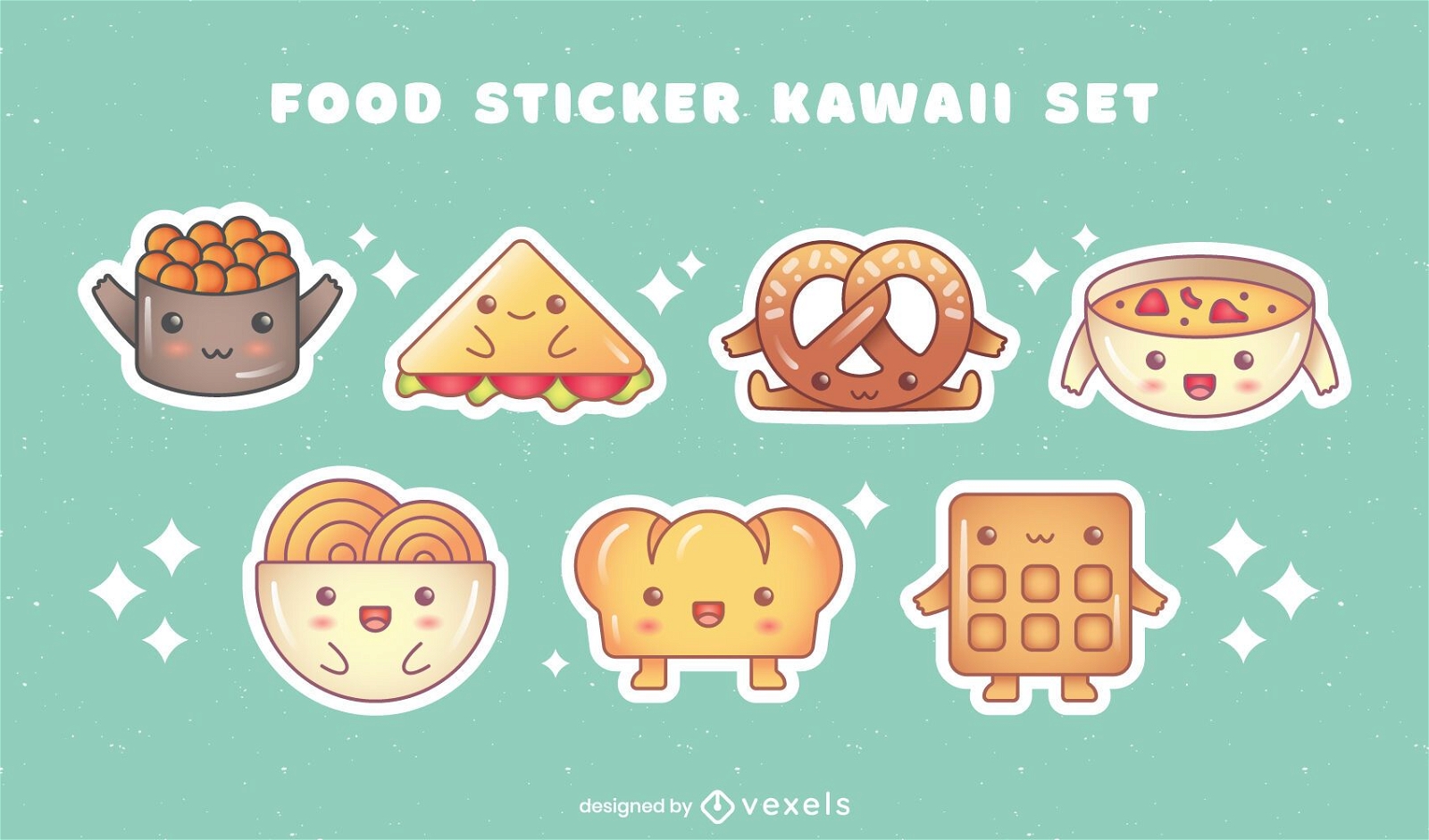 Set de pegatinas de platos de comida kawaii pack
