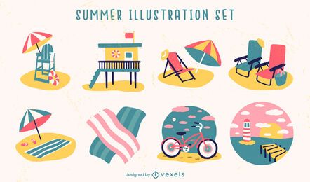 Conjunto de elementos de ilustración de playa de temporada de verano Conjunto de elementos de ilustración de playa de temporada de verano