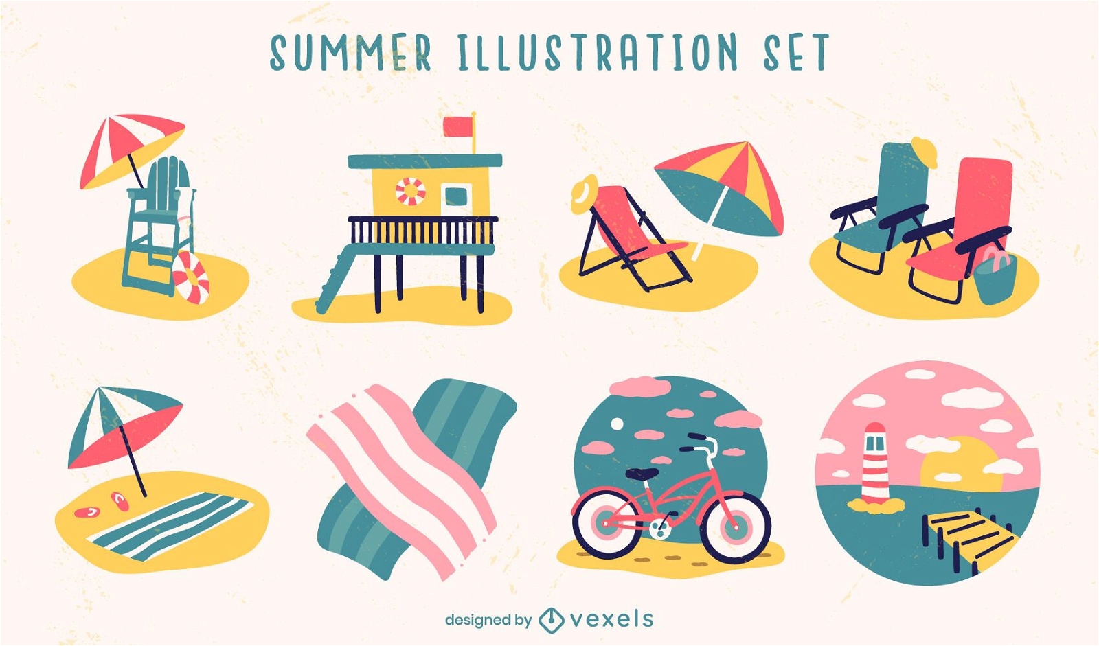 Sommersaison Strand Illustration Elemente gesetzt